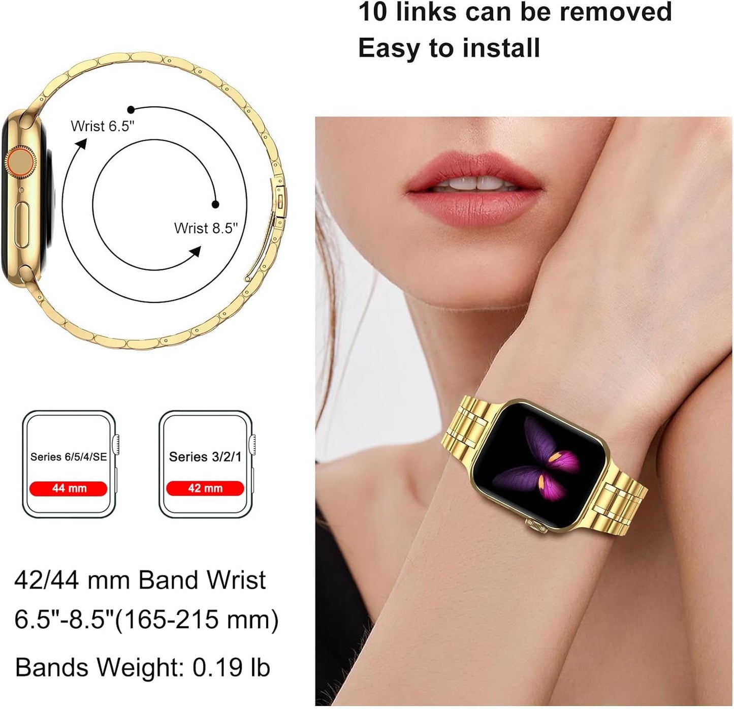 Solid Stainless Steel Band Compatible with Apple Watch 44Mm(Series 6/5/4/SE), 42Mm (Series 3/2/1), Metal Strap with Soft TPU Case for Iwatch Bands for Women and Men, Gold