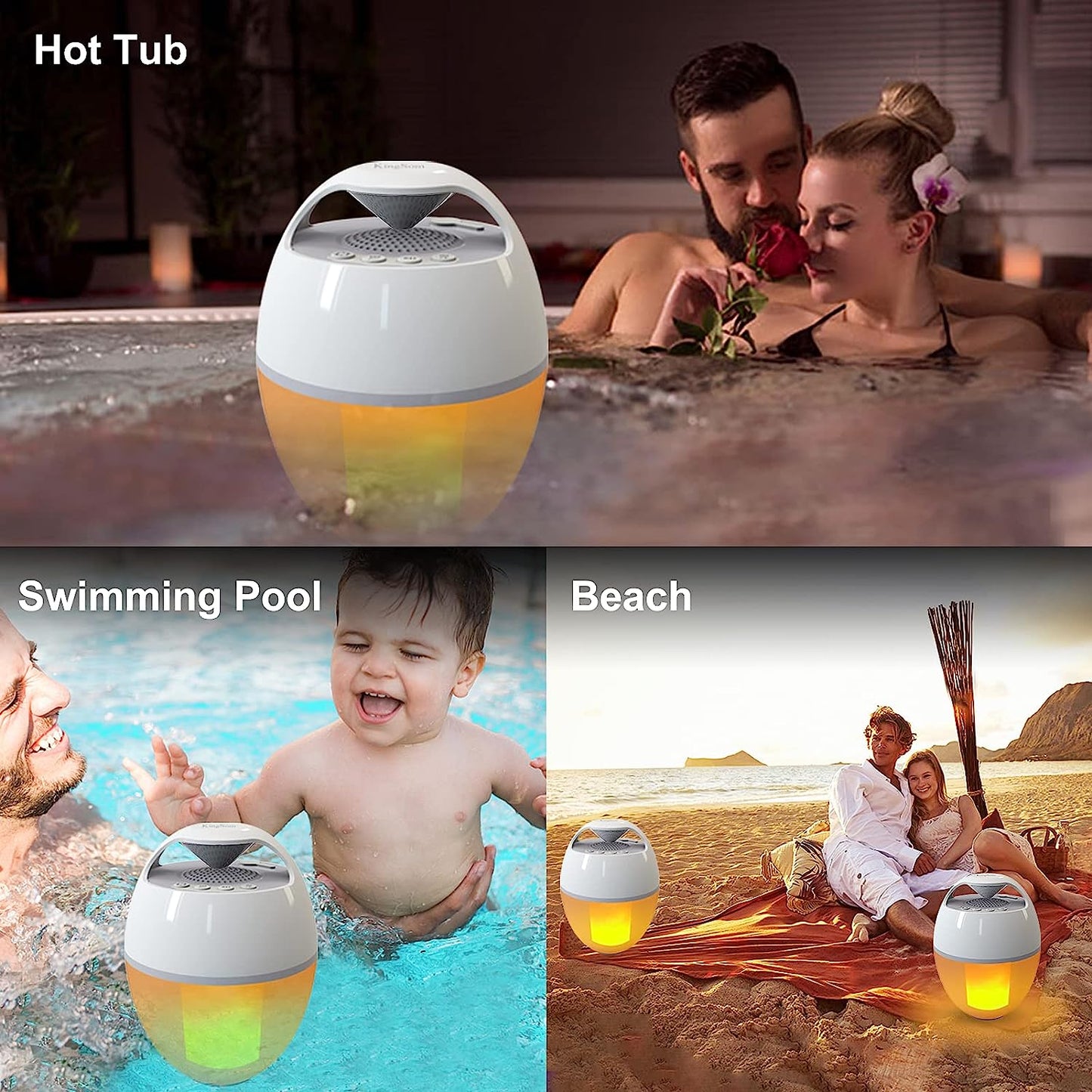 LED Flame Floating Bluetooth Speaker for Pool, IP68 Waterproof, Hot Tub with Rich Bass, HD Stereo Sound, Hands-Free Portable for Outdoor