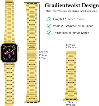Solid Stainless Steel Band Compatible with Apple Watch 44Mm(Series 6/5/4/SE), 42Mm (Series 3/2/1), Metal Strap with Soft TPU Case for Iwatch Bands for Women and Men, Gold